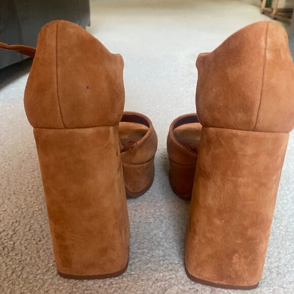 Zara Chunky Brown Suede Platform Sandals - Size 35 - Picture 3 of 6